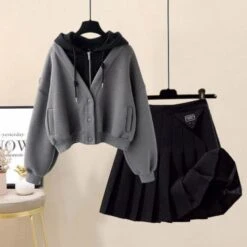 Cute Vero Zipper Hoodie And Skirt Set ON360 34 Cute Vero Zipper Hoodie And Skirt Set ON360 -EgrilDoll Fashion Outlet Store cute vero zipper hoodie and skirt set on360 hui se wei yihei qun zi shang yi jia rong m 932