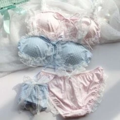 Cute Vintage Lace Plaid Lingerie EG15263 -EgrilDoll Fashion Outlet Store cute vintage lace plaid lingerie eg15263 underwear 376