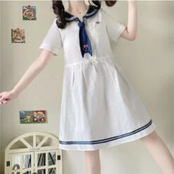 Cute White Sailor Kitty Dress SP16148 -EgrilDoll Fashion Outlet Store cute white sailor kitty dress sp16148 587