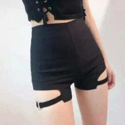 Cyber Goth Thigh Belt Skinny Shorts EG0012