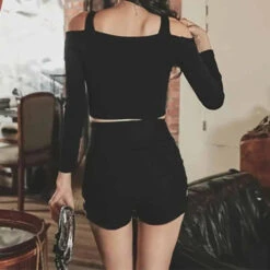 Cyber Goth Thigh Belt Skinny Shorts EG0012 -EgrilDoll Fashion Outlet Store cyber goth thigh belt skinny shorts eg0012 617