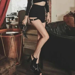 EgrilDoll Fashion Outlet Store -EgrilDoll Fashion Outlet Store cyber goth thigh belt skinny shorts eg0012 619