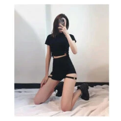 Cyber Goth Thigh Belt Skinny Shorts EG0012 -EgrilDoll Fashion Outlet Store cyber goth thigh belt skinny shorts eg0012 626