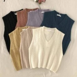 Dark Academia Knitted Vest Mute Colored Sweater SP16426