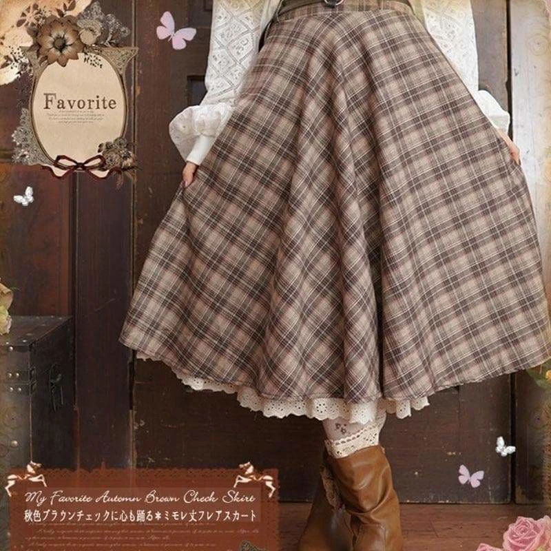 Dark Academia Retro Doll's Diagonal Plaid Skirt EG16454 1 Dark Academia Retro Doll's Diagonal Plaid Skirt EG16454