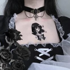 Dark Gothic Rose Cross Necklace EE0718