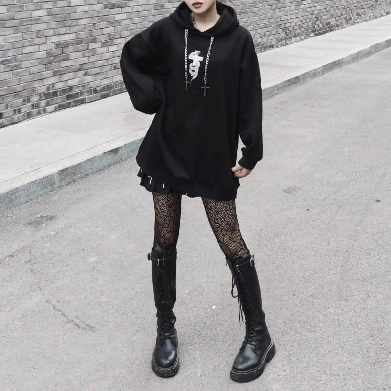 Dark Punk Fashion Cross Chains Snake Black Sweatershirt EG457 4 Dark Punk Fashion Cross Chains Snake Black Sweatershirt EG457 - Image 4