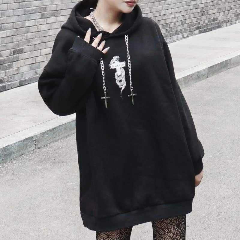 Dark Punk Fashion Cross Chains Snake Black Sweatershirt EG457 1 Dark Punk Fashion Cross Chains Snake Black Sweatershirt EG457