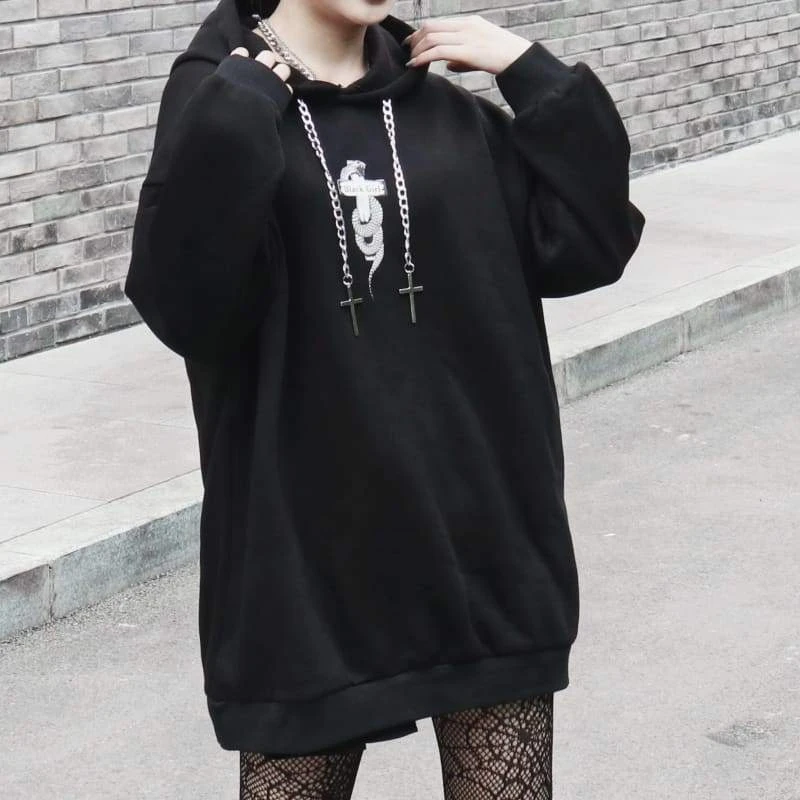 Dark Punk Fashion Cross Chains Snake Black Sweatershirt EG457 2 Dark Punk Fashion Cross Chains Snake Black Sweatershirt EG457 - Image 2