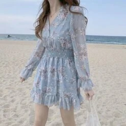 Date Wear Sweet Girls Long Sleeve Ruffled Floral Chiffon Dress SP15735 -EgrilDoll Fashion Outlet Store date wear sweet girls long sleeve ruffled floral chiffon dress sp15735 360