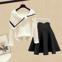 Kawaii Irregular Sailor Collar Sweater And Skirt Set ON236