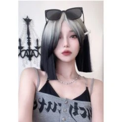 EGirl Silver Gradient Black Straight Bob Wig ON134