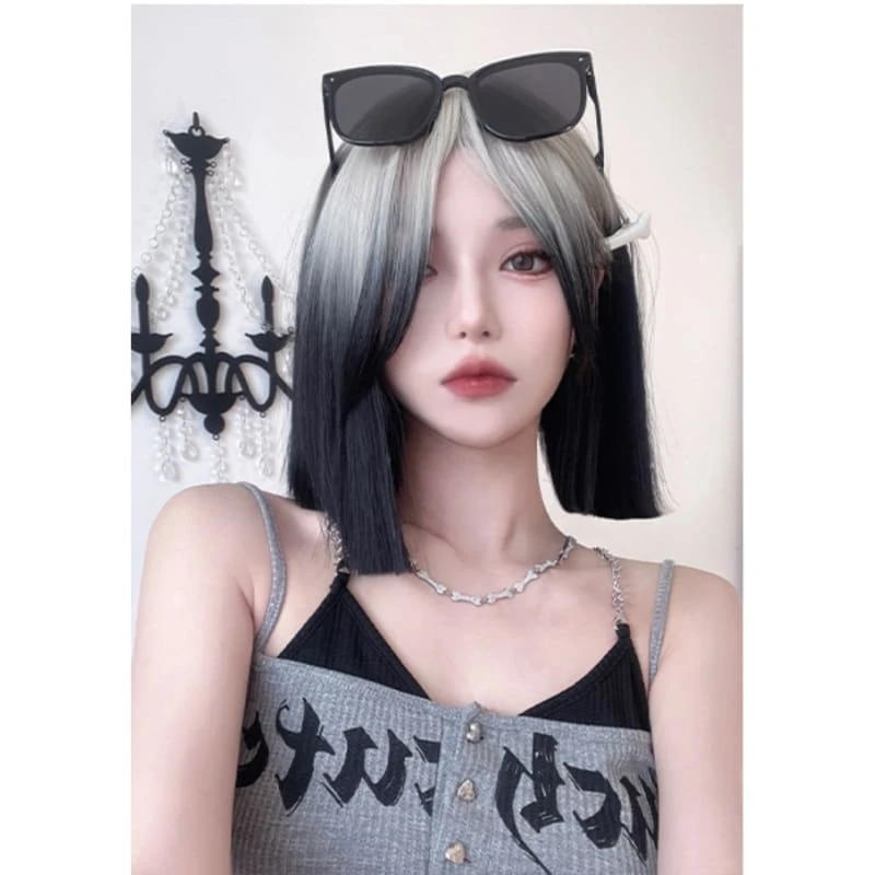 EGirl Silver Gradient Black Straight Bob Wig ON134 1 EGirl Silver Gradient Black Straight Bob Wig ON134