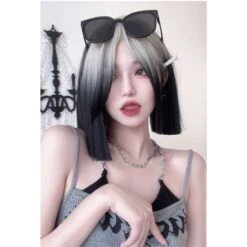 EGirl Silver Gradient Black Straight Bob Wig ON134 8 EGirl Silver Gradient Black Straight Bob Wig ON134 -EgrilDoll Fashion Outlet Store egirl silver gradient black straight bob wig on134 gray moon bluish 786