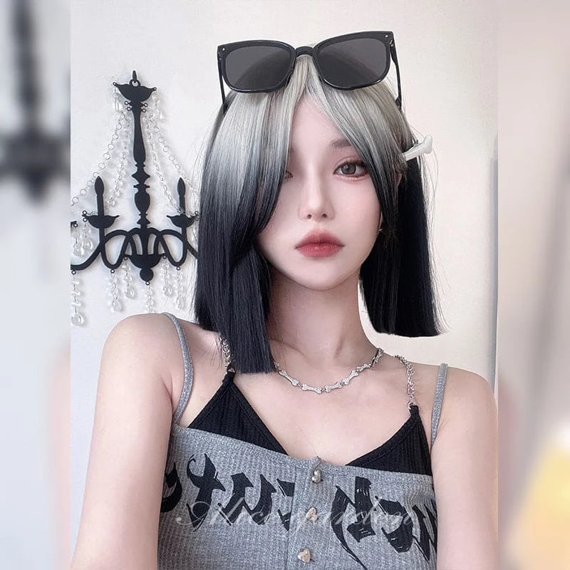 EGirl Silver Gradient Black Straight Bob Wig ON134 6 EGirl Silver Gradient Black Straight Bob Wig ON134 - Image 6