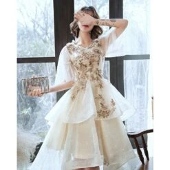 Elegant Beaded Appliques Champagne Prom Dresses V-neck Lace Evening Gowns SS1832 8 Elegant Beaded Appliques Champagne Prom Dresses V-neck Lace Evening Gowns SS1832 -EgrilDoll Fashion Outlet Store elegant beaded appliques champagne prom dresses v neck lace evening gowns ss1832 963