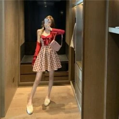 Elegant Sweet Red Cardigan Coat Paired With Bowknot Plaid Dress EG15414 13 Elegant Sweet Red Cardigan Coat Paired With Bowknot Plaid Dress EG15414 -EgrilDoll Fashion Outlet Store elegant sweet red cardigan coat paired with bowknot plaid dress eg15414 2 piece set 991