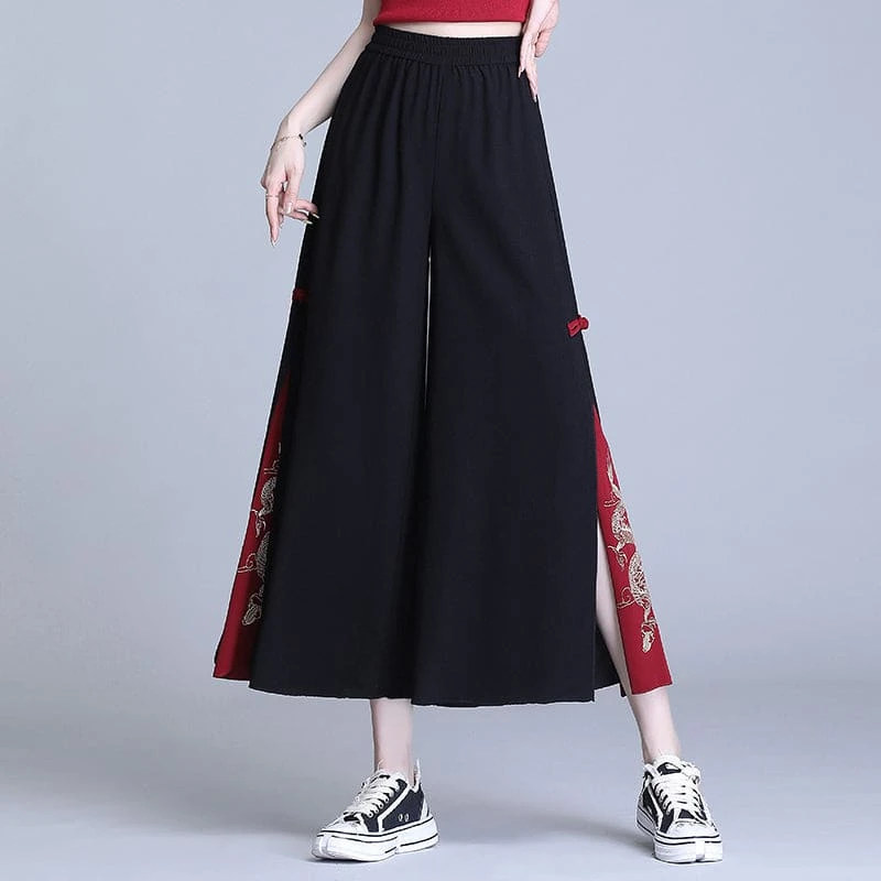 Embroidery Golden Dragon Casual Black Red Pants ON10 3 Embroidery Golden Dragon Casual Black Red Pants ON10 - Image 3