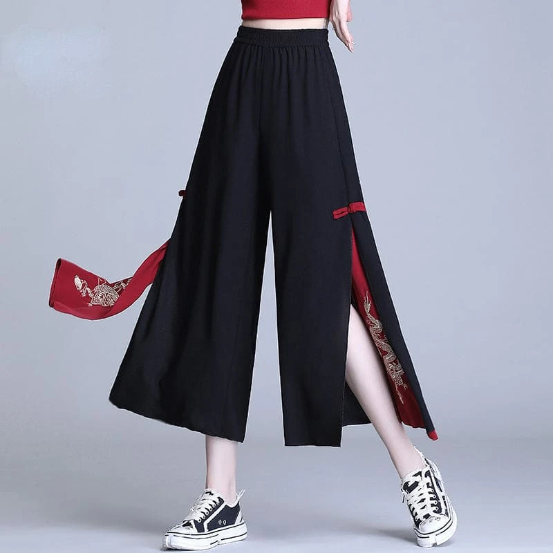 Embroidery Golden Dragon Casual Black Red Pants ON10 2 Embroidery Golden Dragon Casual Black Red Pants ON10 - Image 2