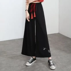 Embroidery Golden Dragon Casual Black Red Pants ON10 21 Embroidery Golden Dragon Casual Black Red Pants ON10 -EgrilDoll Fashion Outlet Store embroidery golden dragon casual black red pants on10 m 2189 477