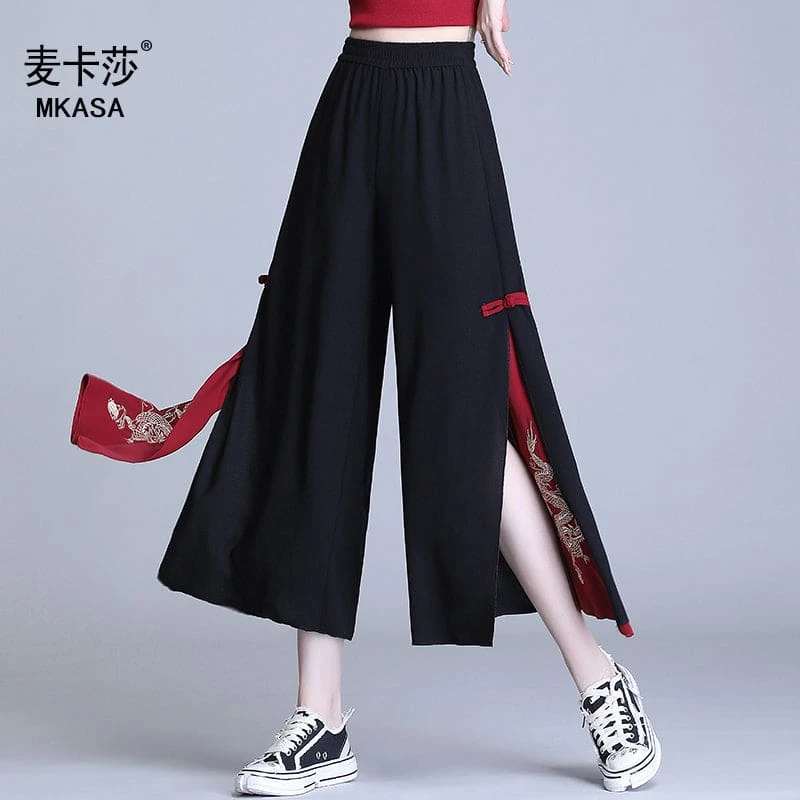 Embroidery Golden Dragon Casual Black Red Pants ON10 8 Embroidery Golden Dragon Casual Black Red Pants ON10 - Image 8