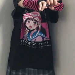 Fashion Cute Black Cartoon T-shirt EG354 -EgrilDoll Fashion Outlet Store fashion cute black cartoon t shirt eg354 282