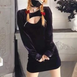 Fashion Girl Pearl Hollow Two-piece Slim Dress SE0712 -EgrilDoll Fashion Outlet Store fashion girl pearl hollow two piece slim dress se0712 895