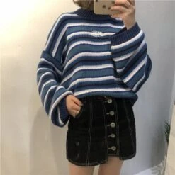 Fashion Loose Wild Striped Student Sweater EG14391 -EgrilDoll Fashion Outlet Store fashion loose wild striped student sweater eg14391 190