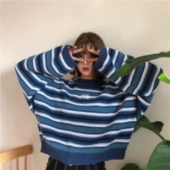 Fashion Loose Wild Striped Student Sweater EG14391 -EgrilDoll Fashion Outlet Store fashion loose wild striped student sweater eg14391 864