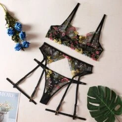 Floral Lingerie Set -EgrilDoll Fashion Outlet Store floral lingerie set black s 373