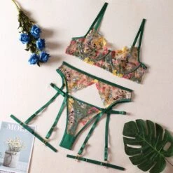 Floral Lingerie Set -EgrilDoll Fashion Outlet Store floral lingerie set green s 274