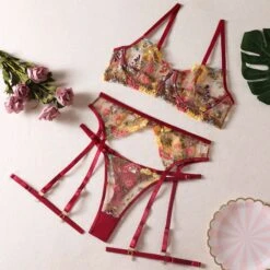 Floral Lingerie Set -EgrilDoll Fashion Outlet Store floral lingerie set wine red s 655