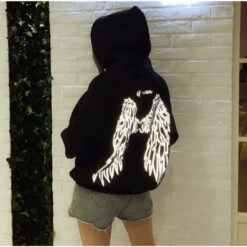 Free Ship Reflective Wings Black Hoodie Jumper EG14489