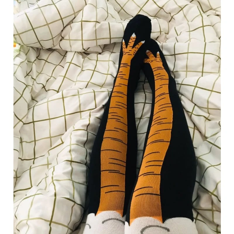 Funny Chicken/Cat/Pig Feet Cotton 3D Black And White Over Knee Long Socks BE479 1 Funny Chicken/Cat/Pig Feet Cotton 3D Black And White Over Knee Long Socks BE479