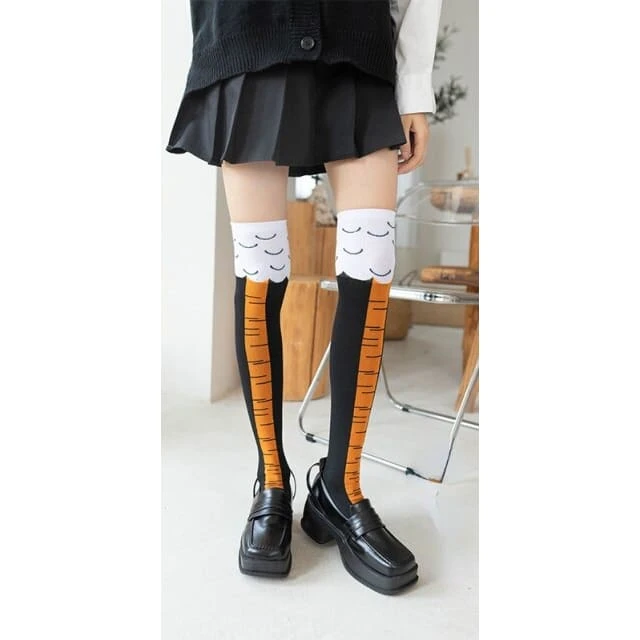Funny Chicken/Cat/Pig Feet Cotton 3D Black And White Over Knee Long Socks BE479 7 Funny Chicken/Cat/Pig Feet Cotton 3D Black And White Over Knee Long Socks BE479 - Image 7