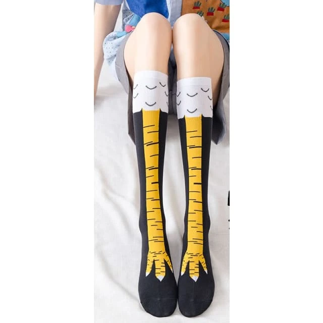 Funny Chicken/Cat/Pig Feet Cotton 3D Black And White Over Knee Long Socks BE479 14 Funny Chicken/Cat/Pig Feet Cotton 3D Black And White Over Knee Long Socks BE479 - Image 14