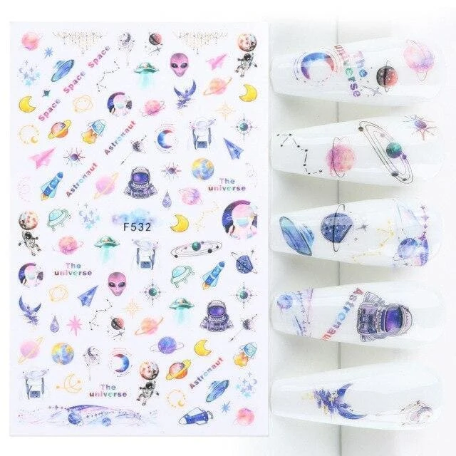 Galaxy Space Sky Spaceship Moon Stars Alien Nail Stickers 2 Galaxy Space Sky Spaceship Moon Stars Alien Nail Stickers - Image 2