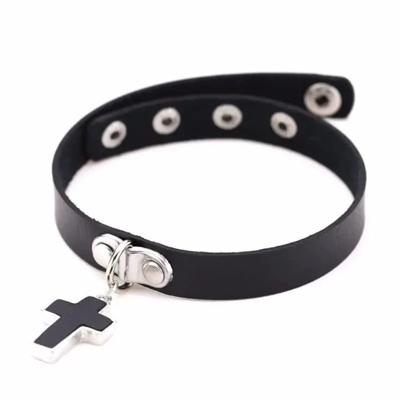 Goth Punk Cross Pendant Choker Necklace EG450 3 Goth Punk Cross Pendant Choker Necklace EG450 - Image 3
