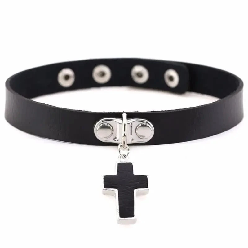 Goth Punk Cross Pendant Choker Necklace EG450 2 Goth Punk Cross Pendant Choker Necklace EG450 - Image 2