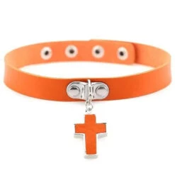 Goth Punk Cross Pendant Choker Necklace EG450 31 Goth Punk Cross Pendant Choker Necklace EG450 -EgrilDoll Fashion Outlet Store goth punk cross pendant choker necklace eg450 orange 545
