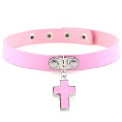 Goth Punk Cross Pendant Choker Necklace EG450 35 Goth Punk Cross Pendant Choker Necklace EG450 -EgrilDoll Fashion Outlet Store goth punk cross pendant choker necklace eg450 pink 457