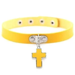 Goth Punk Cross Pendant Choker Necklace EG450 28 Goth Punk Cross Pendant Choker Necklace EG450 -EgrilDoll Fashion Outlet Store goth punk cross pendant choker necklace eg450 yellow 956