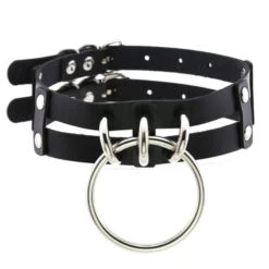 Gothic 2-Layer Faux Leather O-Ring Choker Necklace (Available In 17 Colors) EG0017