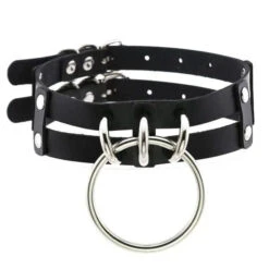 Gothic 2-Layer Faux Leather O-Ring Choker Necklace (Available In 17 Colors) EG0017 -EgrilDoll Fashion Outlet Store gothic 2 layer faux leather o ring choker necklace available in 17 colors eg0017 black 877