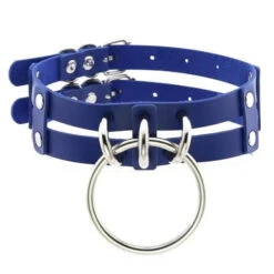 Gothic 2-Layer Faux Leather O-Ring Choker Necklace (Available In 17 Colors) EG0017 -EgrilDoll Fashion Outlet Store gothic 2 layer faux leather o ring choker necklace available in 17 colors eg0017 blue 892