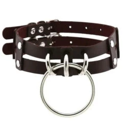 Gothic 2-Layer Faux Leather O-Ring Choker Necklace (Available In 17 Colors) EG0017 -EgrilDoll Fashion Outlet Store gothic 2 layer faux leather o ring choker necklace available in 17 colors eg0017 coffee 551