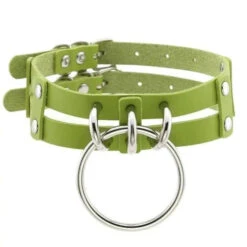 Gothic 2-Layer Faux Leather O-Ring Choker Necklace (Available In 17 Colors) EG0017 -EgrilDoll Fashion Outlet Store gothic 2 layer faux leather o ring choker necklace available in 17 colors eg0017 green 146