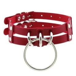 Gothic 2-Layer Faux Leather O-Ring Choker Necklace (Available In 17 Colors) EG0017 -EgrilDoll Fashion Outlet Store gothic 2 layer faux leather o ring choker necklace available in 17 colors eg0017 red 734