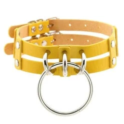 Gothic 2-Layer Faux Leather O-Ring Choker Necklace (Available In 17 Colors) EG0017 -EgrilDoll Fashion Outlet Store gothic 2 layer faux leather o ring choker necklace available in 17 colors eg0017 yellow 501