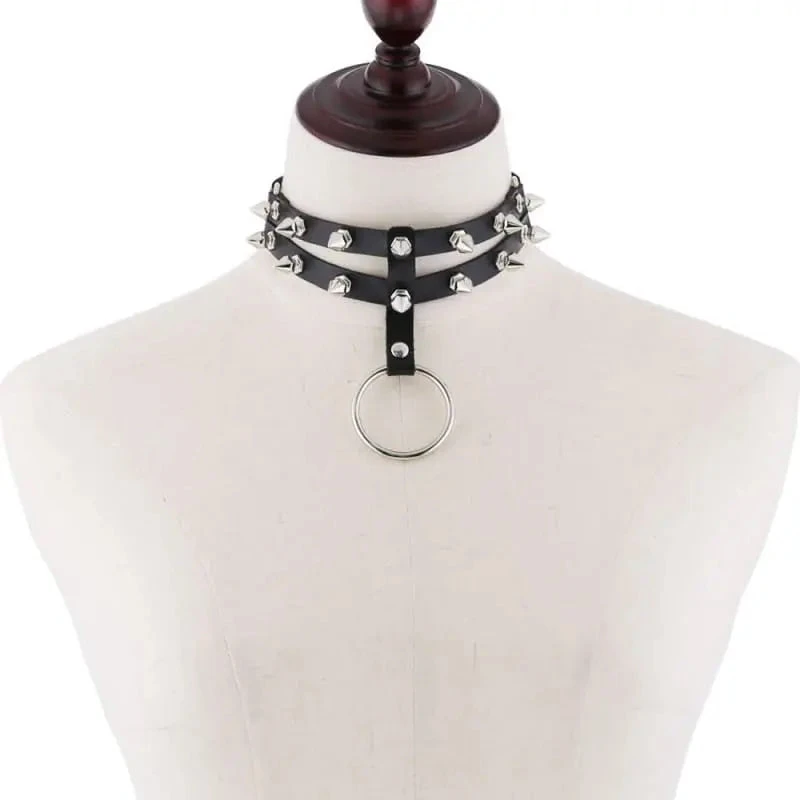 Gothic 2-Layer O-Ring Spikes Choker Necklace EG0018 1 Gothic 2-Layer O-Ring Spikes Choker Necklace EG0018